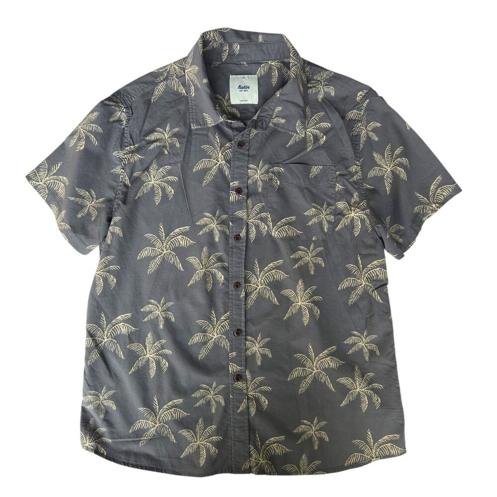 Katin | Blue Palm Frond Short Sleeve Button Up Shirt | Size Large